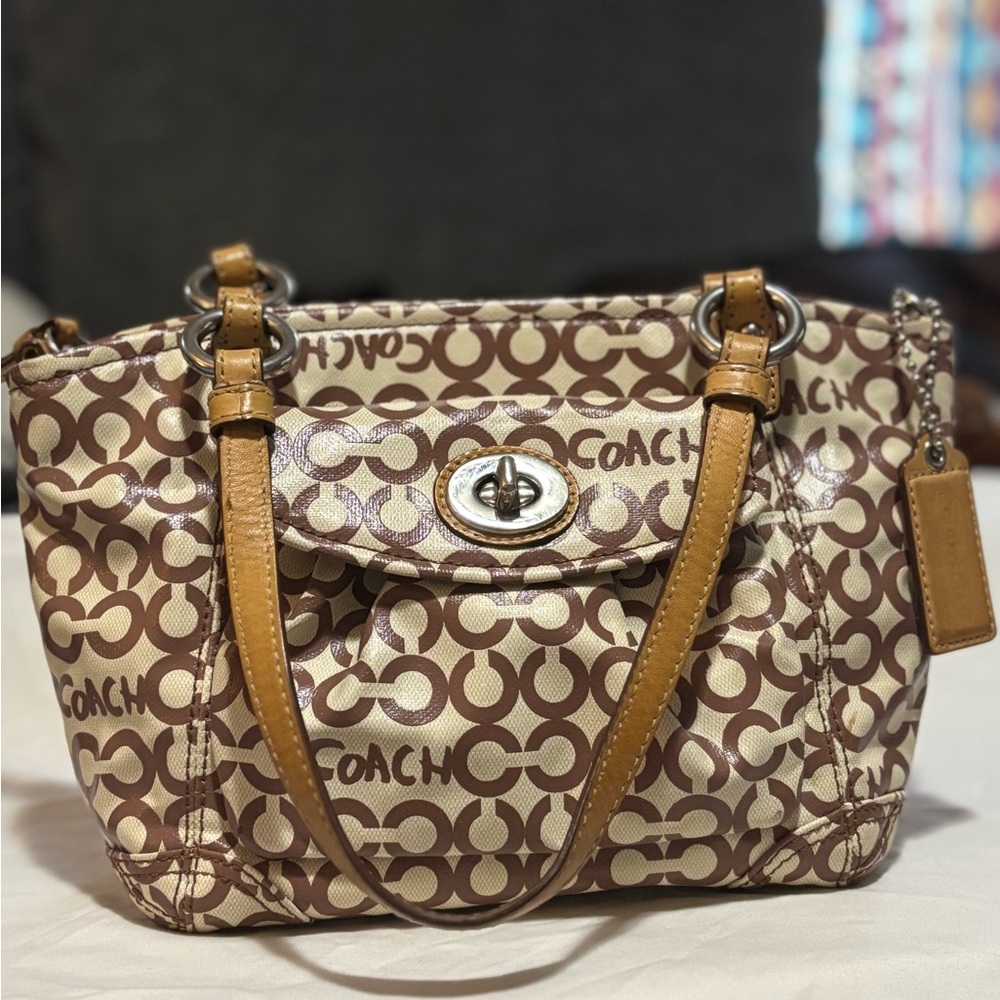 Vintage Coach Brown and Tan Women's Bag